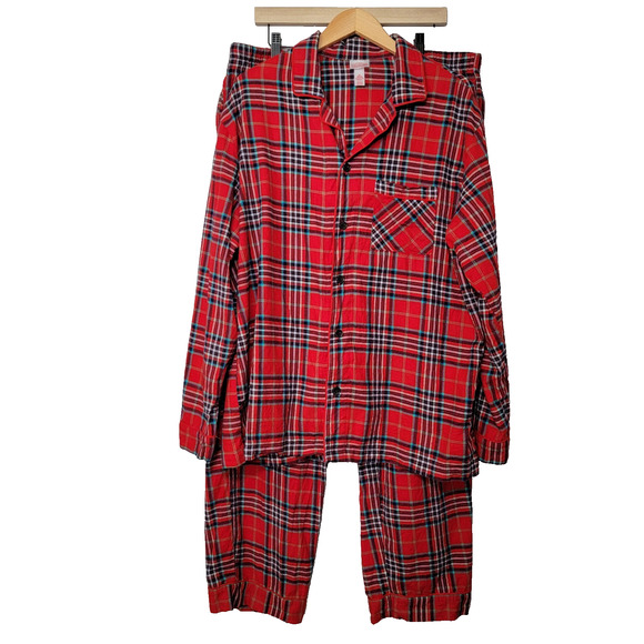 Red Plaid Flannel Pajamas Mens XL Cozy 100% Cotton Cabincore Holiday Wondershop - Picture 1 of 6